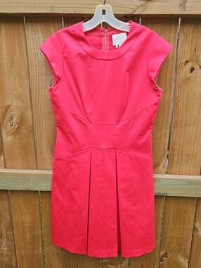 Kate Spade Fit & Flare Pleated Capped Sleeved Hot Pink Dress Size 8